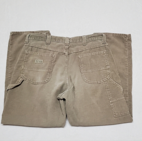 VINTAGE 90s Wrangler Grunge Tan Corduroy High Rise Tapered Leg Cargo Pants 34x30 - Picture 5 of 11